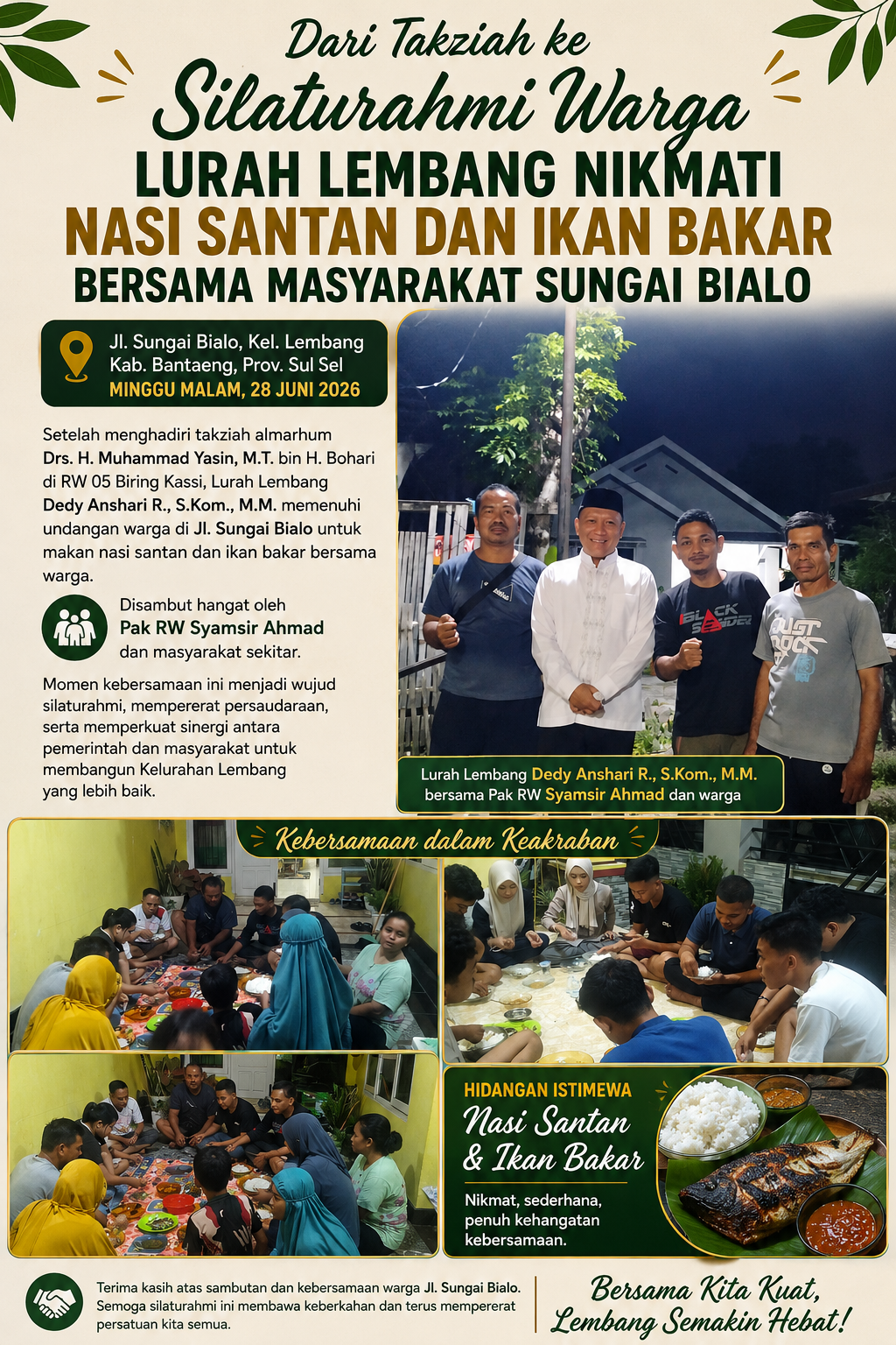 Dari Takziah ke Silaturahmi Warga, Lurah Lembang Nikmati Nasi Santan dan Ikan Bakar Bersama Masyarakat Sungai Bialo